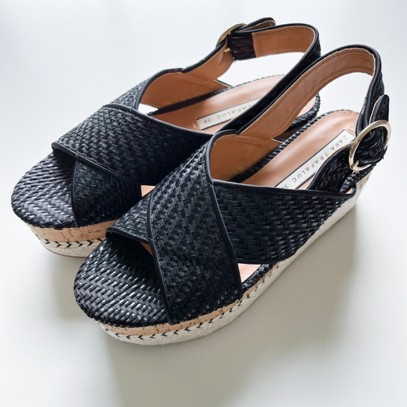 Zara Trafaluc Black Woven Cross Strap Slingback Platform Sandal Womens 36 / US 6 - Picture 1 of 11
